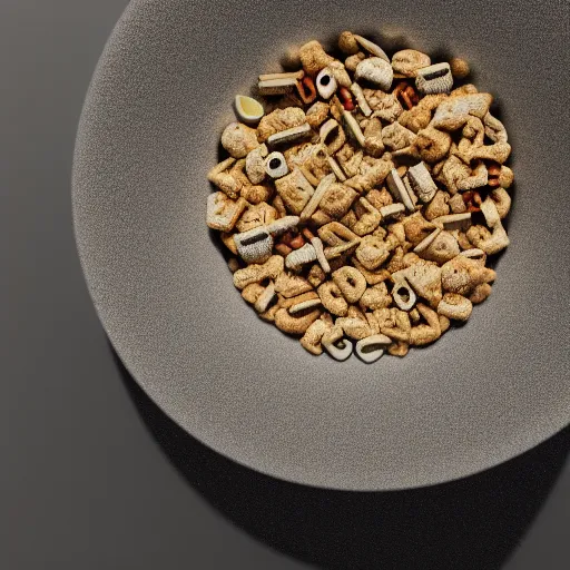 Image similar to brutalist bowl of cereal, 8 k, 3 d octane render, unreal engine