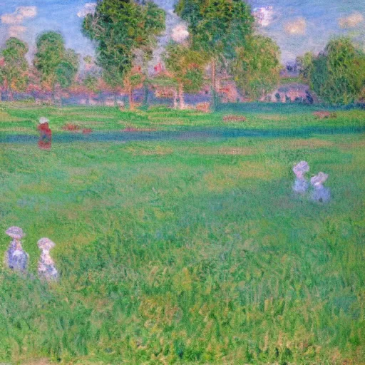 Prompt: field filled with cute fluffy bunnies, oil painting by Claude Monet