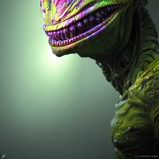 Image similar to an alien from a distant galaxy. hyperdetailed photorealism, 1 0 8 megapixels, amazing depth, high resolution, 3 d shading, 3 d finalrender, 3 d cinematic lighting, glowing rich colors, psychedelic overtones, artstation concept art.