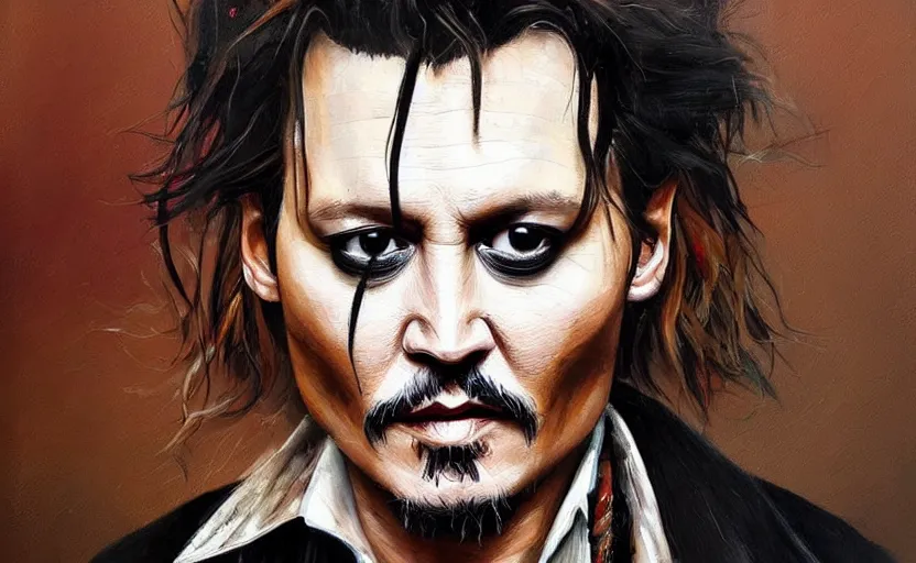 Image similar to a painting of johnny depp made of food trending on artstation in the style of greg rutkowski