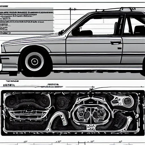 Image similar to detailed schematics to a bmw e 3 0 draw plans sketch