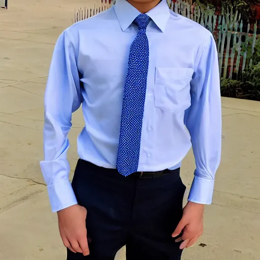Image similar to a girl with blue eyes is wearing a tie and a white shirt