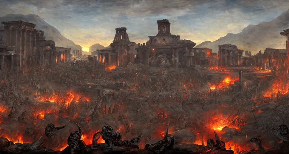 Image similar to the last day of pompeii in warhammer 4 0 k style, by john frederick kensett, digital art, 4 k, high detailed