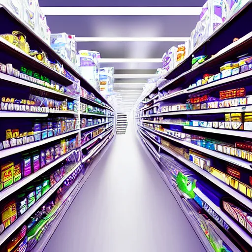 Prompt: freezer aisle of a store, digital art, surreal, ethereal