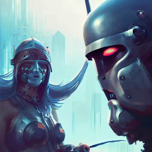 Image similar to cyberpunk viking helmet mask warrior goddess robot ninja fantasy, art gta 5 cover, official fanart behance hd artstation by jesper ejsing, by rhads, makoto shinkai and lois van baarle, ilya kuvshinov, ossdraws