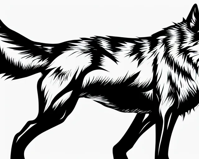 Prompt: professional digital art of a full-body outline of a wolf, very simple, minimalistic, no color, high quality, HD, 8K,