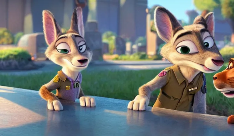 Image similar to A scene from Zootopia. Big Cry, tear, She's crying. Pixar Digital Movies