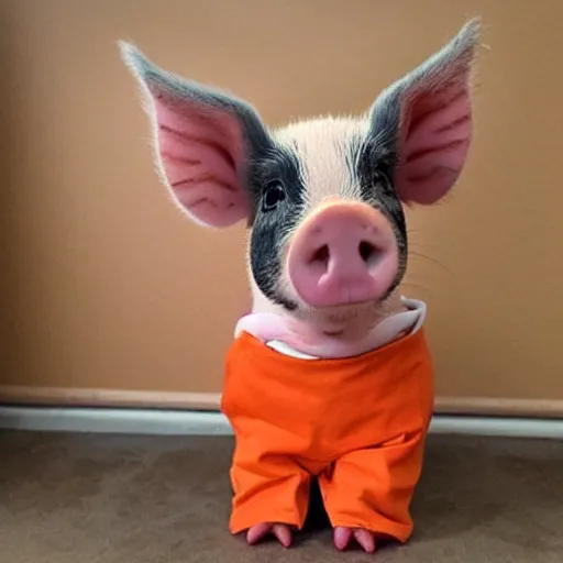 Prompt: cute pig wearing orange inmate clothes