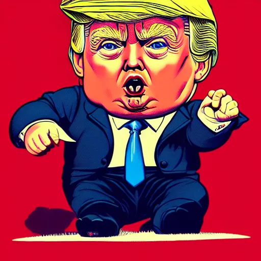 Image similar to chubby baby donald trump, high details, bold line art, by vincent di fate and joe fenton, inking, etching, screen print, masterpiece, trending on artstation, sharp, high contrast, hyper - detailed, hd, 4 k, 8 k