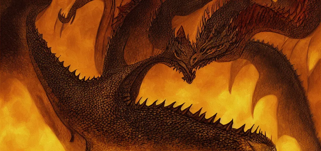 Image similar to Smaug the Dragon's horde of gold, digital painting