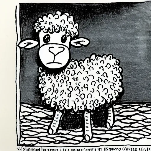 Image similar to comic drawing of a happy sheep