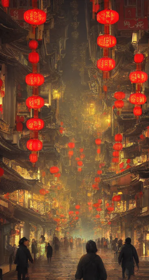 Image similar to epic scenery of a shopping street in the Chinese imperial city, intricate, elegant, volumetric lighting, digital painting, highly detailed, artstation, sharp focus, illustration, concept art, ruan jia, steve mccurry