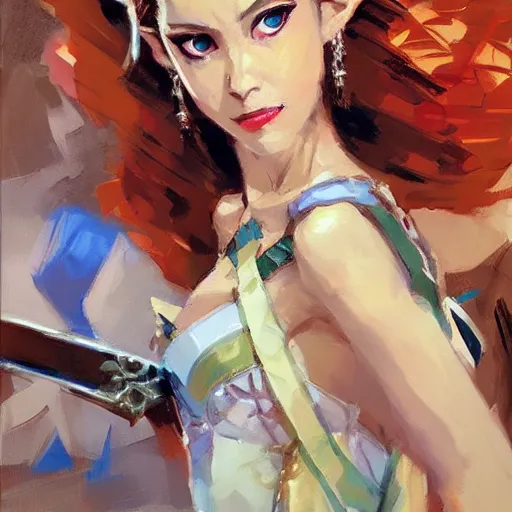 Image similar to princess zelda by michael garmash, katsuhiro otomo, vincent di fate, perfect face, detailed sharp focus, rule of thirds, seductive look, beautiful