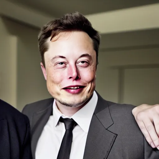 Image similar to A portrait photo of Elon Musk teams up with a teenage Elon Musk, perfect faces, 50 mm, award winning photography