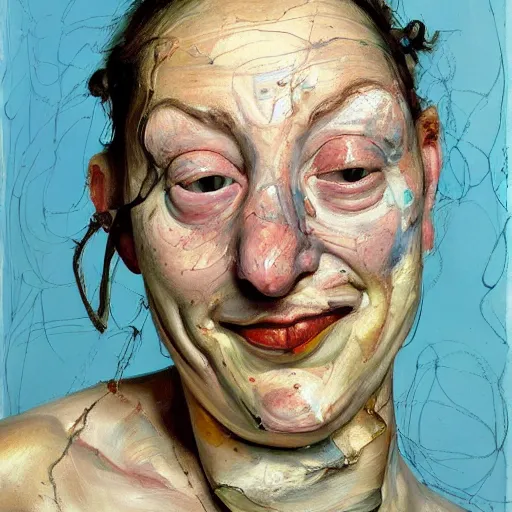 Image similar to high quality high detail painting by lucian freud and jenny saville, hd, happy, cute, turquoise