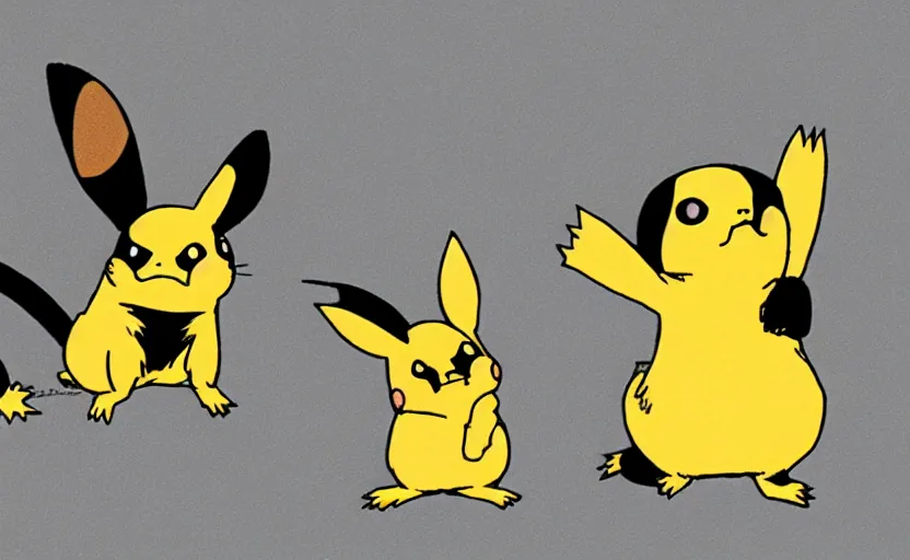 Prompt: scientific illustration of Pichu, Pikachu, and Raichu. Evolutionary line, comparative anatomy of electric mice.