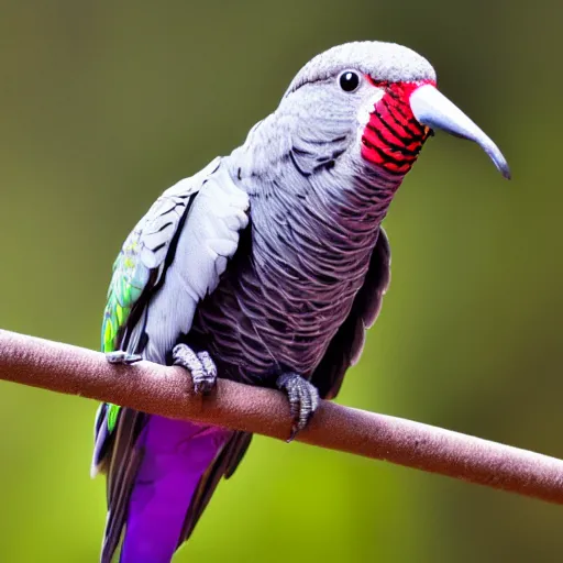 Prompt: an african gray parrot mixed a hummingbird