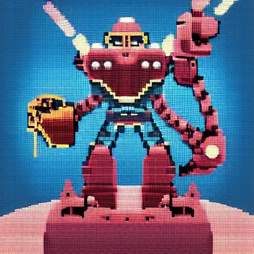 Image similar to robot knight, highly detailed pixel art, 6 4 - bit