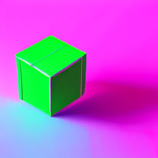 Image similar to cube made from paper, pink background, violet shift render, neon green, cgi