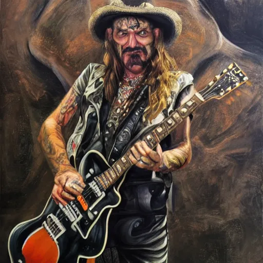 Image similar to high quality high detail painting by lucian freud, hd, portrait of lemmy from motorhead