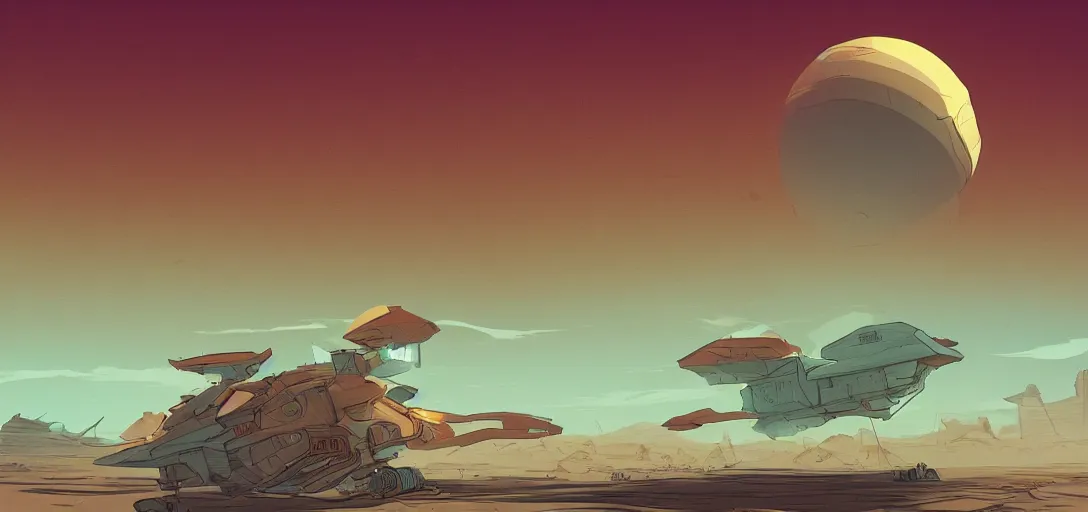 Prompt: ship landing on a desert planet, in the graphic style of and Patrick Gleason, high key lighting, detailed art, trending on Artstation, sharp focus, comic art