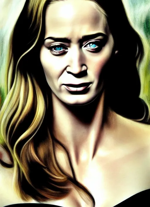 Prompt: youthful Emily Blunt staring seductively at you. ultra detailed painting at 16K resolution and amazingly epic visuals. epically beautiful image. amazing effect, image looks gorgeously crisp as far as it's visual fidelity goes, absolutely outstanding. vivid clarity. ultra. iridescent. mind-breaking. mega-beautiful pencil shadowing. beautiful face. Ultra High Definition. godly shading. amazingly crisp sharpness. photorealistic film cel processed twice..
