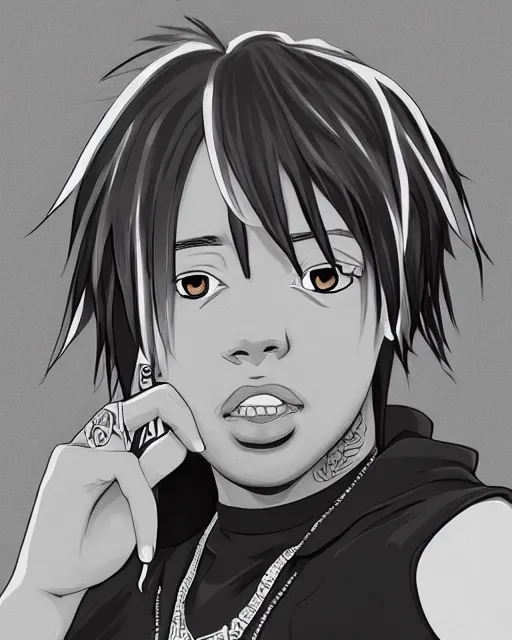 Image similar to juice wrld rapper rockstar legend as an anime character highly detailed photo realistic anime digital art