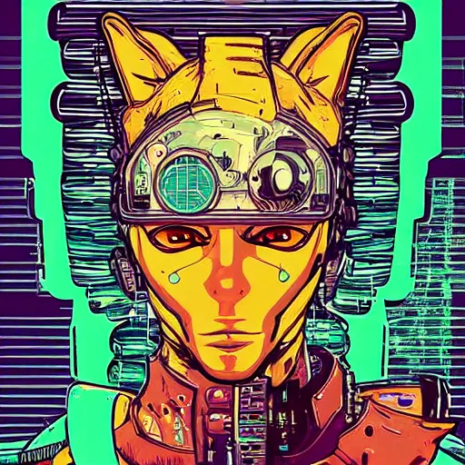 Image similar to cyberpunk fox cyborg portrait illustration, pop art, splash painting, art by geof darrow, ashley wood, alphonse mucha, makoto shinkai
