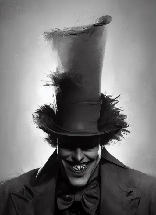 Image similar to portrait, The Mad Hatter, noir, dramatic lighting, cinematic, establishing shot, extremly high detail, foto realistic, cinematic lighting, post processed, concept art, artstation, matte painting, style by eddie mendoza, raphael lacoste, alex ross