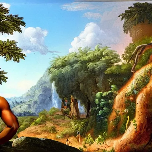 Image similar to chief keef in the garden of eden, landscape painting, beautiful, cinematic, wide shot