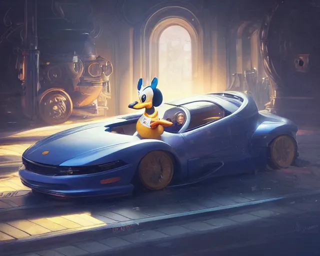 Image similar to realistic photography of donald duck involved in a car crush, deep focus, intricate, elegant, highly detailed, digital painting, artstation, concept art, matte, sharp focus, illustration, art by artgerm and greg rutkowski and alphonse mucha