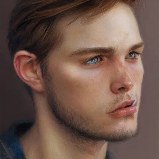 Image similar to Swedish 22 year old male with messy light brown hair and face stubble portrait art by Donato Giancola and Bayard Wu, digital art, trending on artstation, 4k