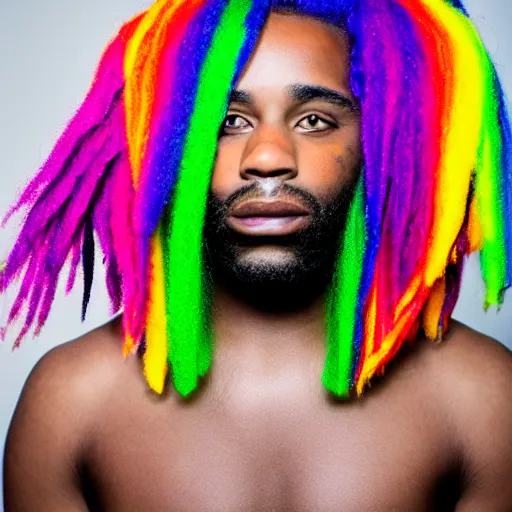 Image similar to black man with rainbow dreads, professional studio photography