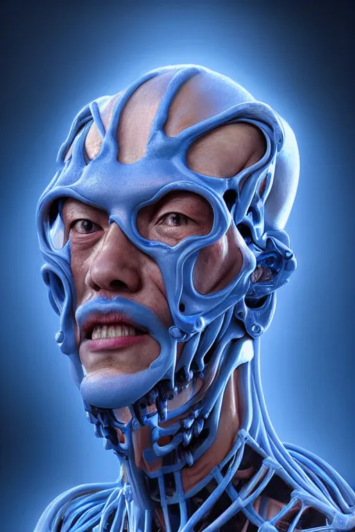 Prompt: hyperrealistic close-up pastel rococo exoskeleton! chinese man highly detailed concept art eric zener elson peter cinematic hard blue lighting high angle hd 8k sharp shallow depth of field