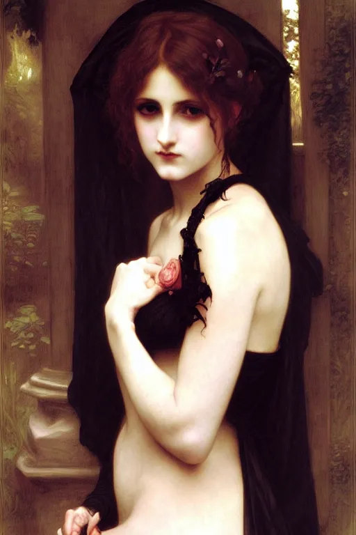 Prompt: gothic lady, painting by rossetti bouguereau, detailed art, artstation