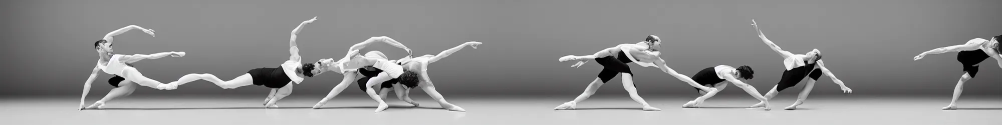 Prompt: a horde of sisyphusses pushing a cuboid boulder through an empty space, white background, ballet performance photography