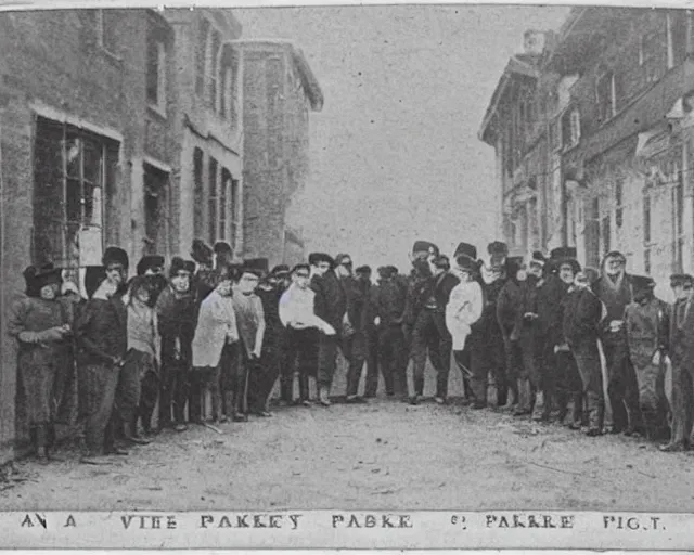 Image similar to an early 1800s photo of people standing in front of the world's largest pancake