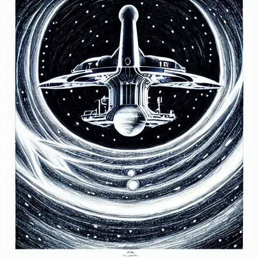 Prompt: starship enterprise, symmetry, black paper, by jean - baptiste monge