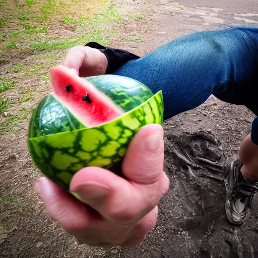 Image similar to Gollum eating watermelon, action, go pro