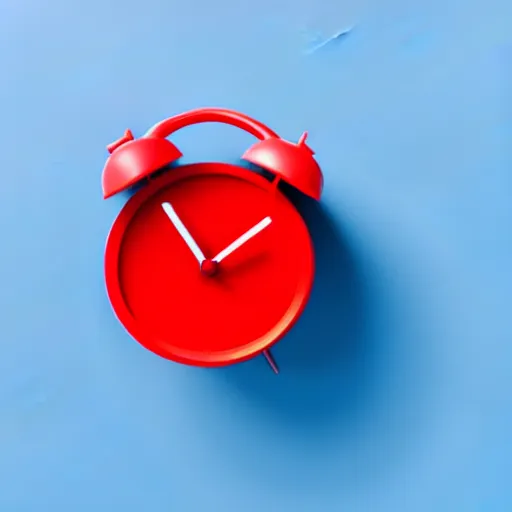 Prompt: Very tiny red alarm clock that looks like the iOS emoji and has the same colors, iOS emoji, 3D clay render, 4k UHD, white background, isometric top down left view, studio lighting, zoomed out very far