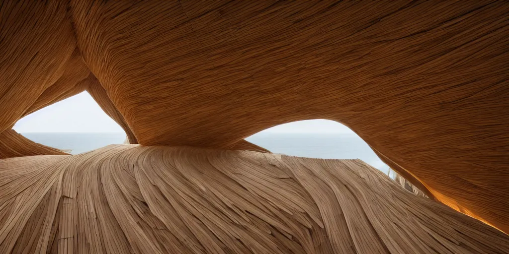 Prompt: wooden weaved cabin on a cliff designed by zaha hadid, cinematic lighting, deep focus, sharp focus, golden ratio, dramatic illumination, hdr, ultra realistic, 8 k, highly detailed, trending on artstation, epic composition, by caravaggio, by artemisia lomi gentileschi