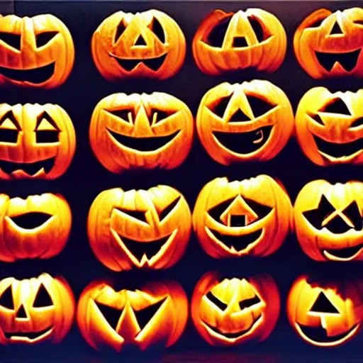 Image similar to six sean connery heads stacked like jack - o - lanterns