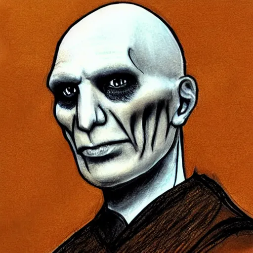 Prompt: courtroom sketch of lord voldemort