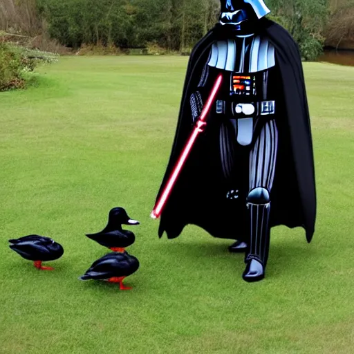 Prompt: darth vader feeding ducks