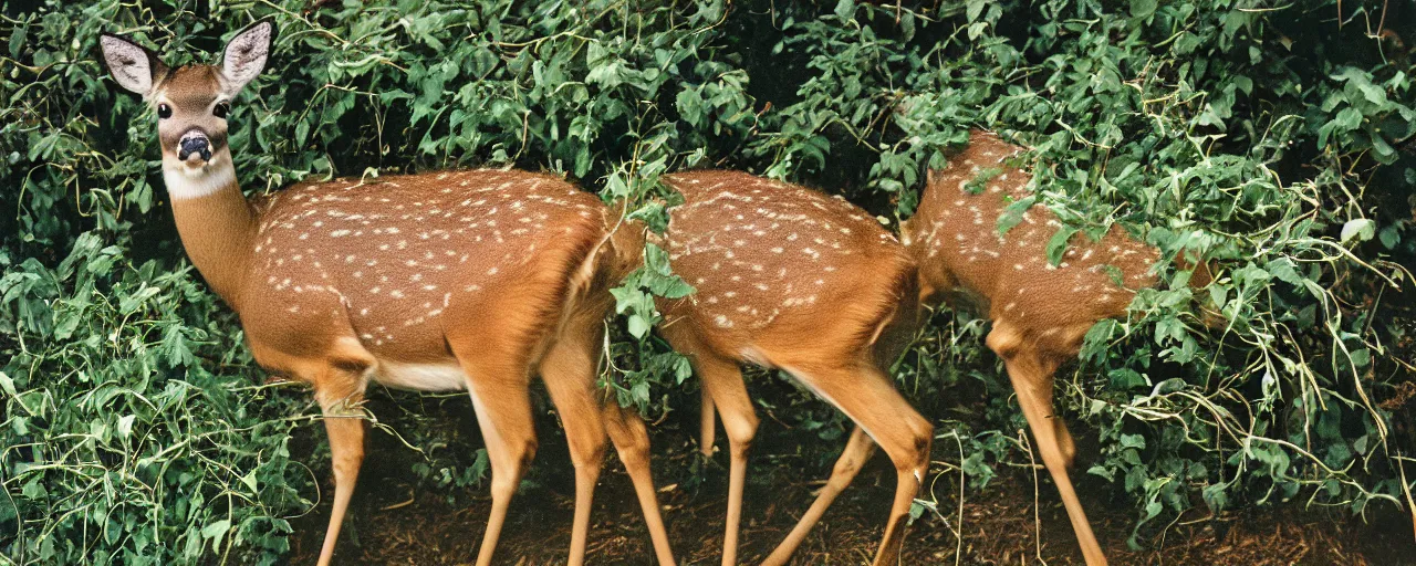 Image similar to deer eating spaghetti off a plant, in the style of national geographic, canon 5 0 mm, kodachrome, retro