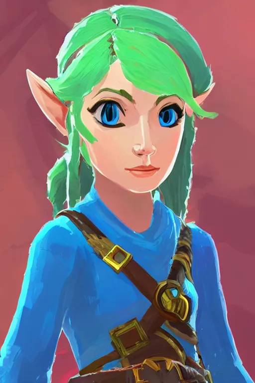 Prompt: an in game portrait of madeleine celeste from the legend of zelda breath of the wild, breath of the wild art style.