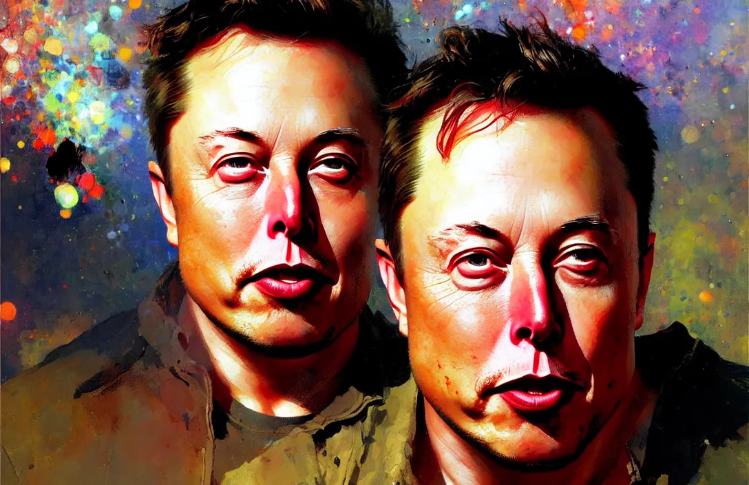 Image similar to portrait of elon musk!!!!!!!!!!!!!!!!!!!!!!!!!!!, detailed face, detailed painting,, epic lighting, by ilya repin, phil hale and kent williams