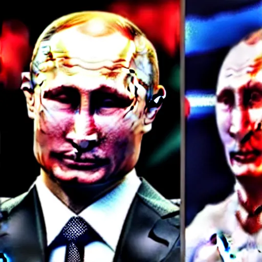 Prompt: Sad Putin lost a UFC title match