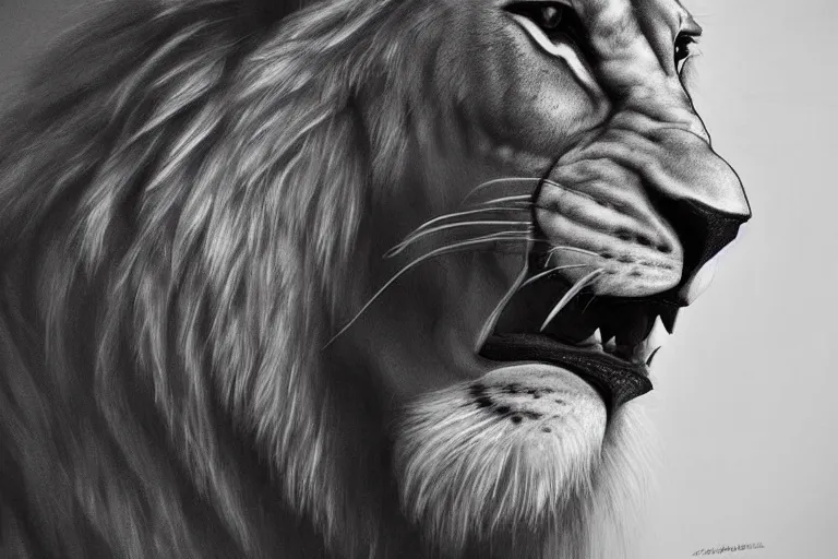 Image similar to extremely realistic portrait of square head lion, fantasy, trending on artstation, heroic pose, highly detailed, profile picture, 8k