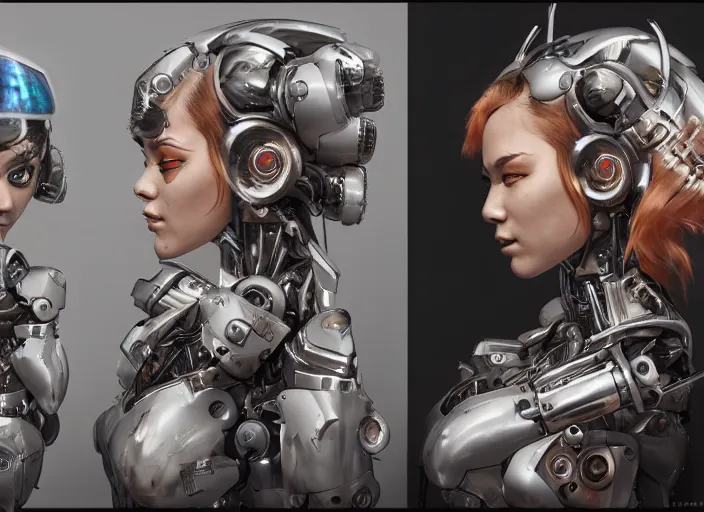 Prompt: portrait of a mecha cyborg girl with human tattoos, intricate, octane render, ultra-fine detailed, character design, trending on artstation